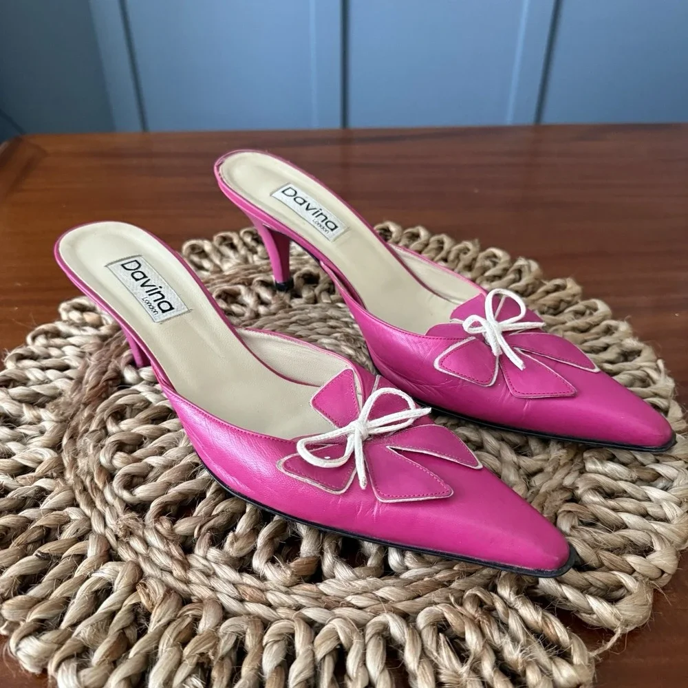 Davina London Hot Pink Leather Sling back Kitten Heel Mules Womens 10 EU 41 - Picture 2 of 16